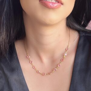 Choker Dourada Cristal Pedra Rose