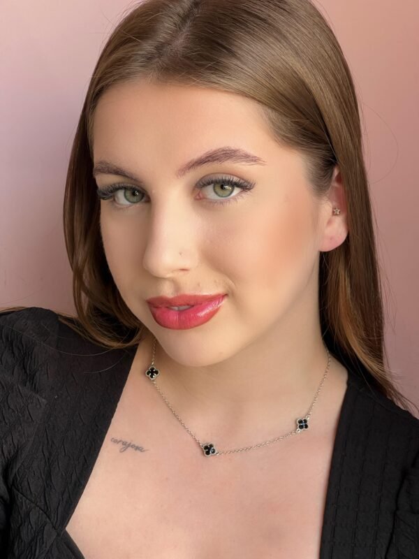 Choker Níquel Inspiração Trevo Cristal Preto