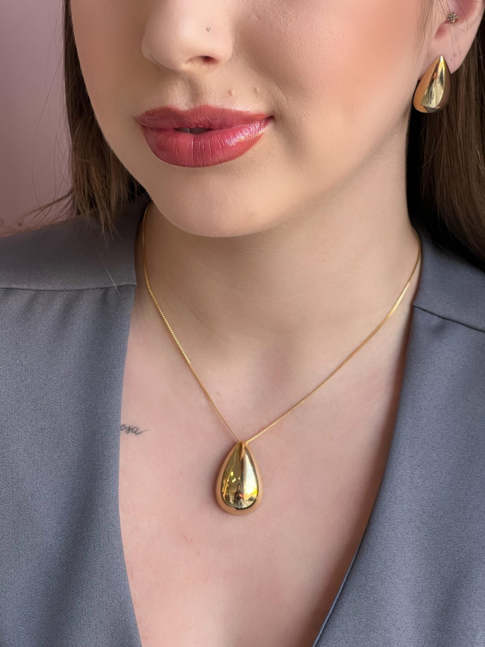 Conjunto Gota Clássica Lisa Dourado 1 Brilho Na Pele Acessórios Conjunto Gota Clássica Lisa Dourado