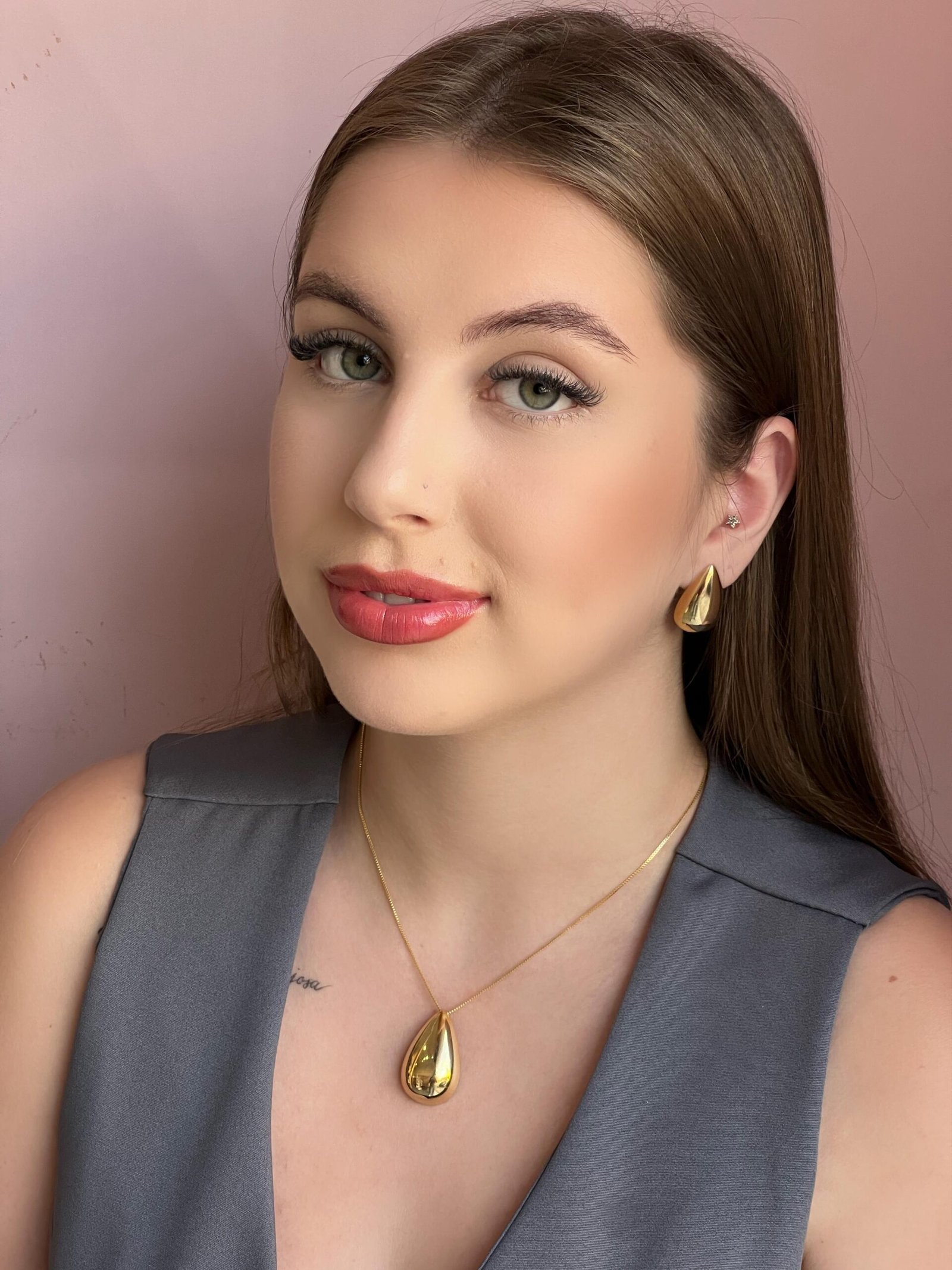 Conjunto Gota Clássica Lisa Dourado 2 Brilho Na Pele Acessórios Conjunto Gota Clássica Lisa Dourado - Imagem 2