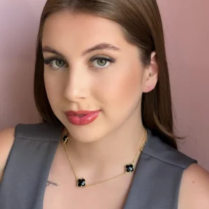 Choker Inspiração Trevo Cristal Preto Dourado