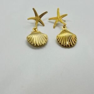 Brinco Estrela Concha Pendurada Dourada