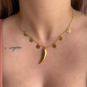 Colar Medalha Dente Dourado