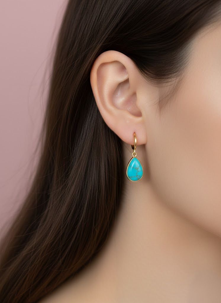 Brinco Argola Gota De Turquesa 1 Brilho Na Pele Acessórios Brinco Argola Gota De Turquesa