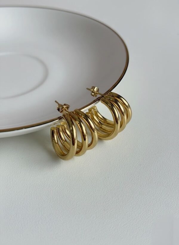 Brinco Argola Aro Triple Dourado em aço inoxidável