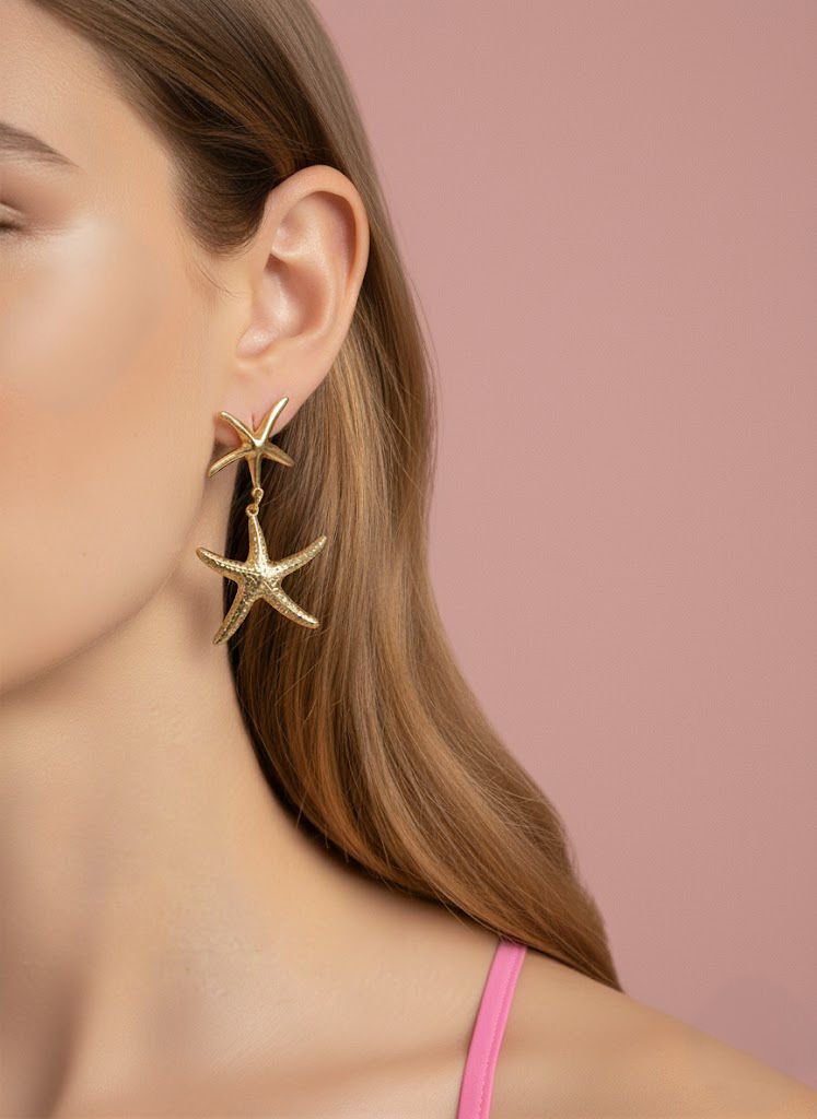 Brinco Fundo Do Mar Estrela Pendurada 2 Brilho Na Pele Acessórios Brinco Fundo Do Mar Estrela Pendurada - Imagem 2