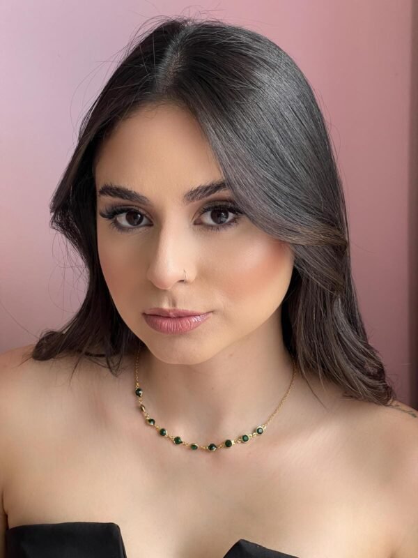 Choker Cristal Pedra Verde Dourada
