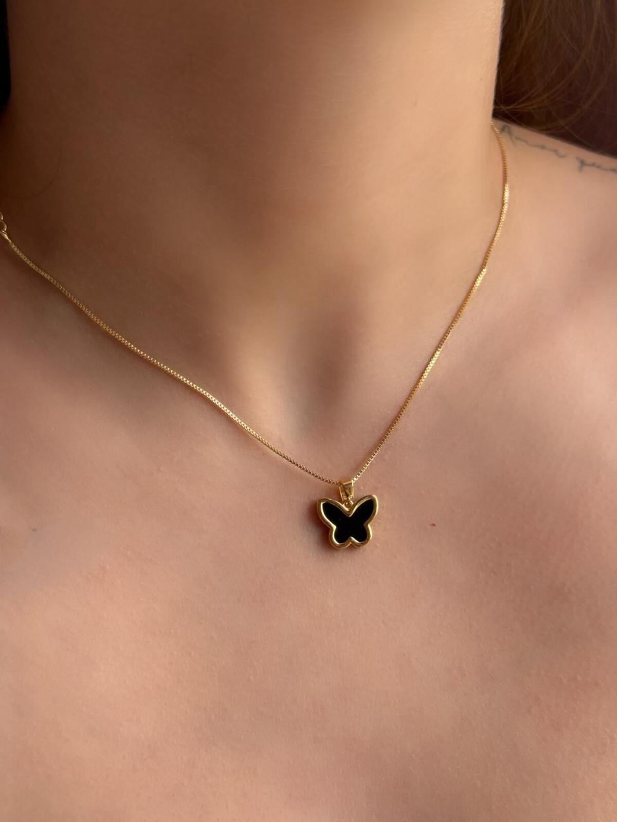 Conjunto Borboleta Preto Dourado 3 Brilho Na Pele Acessórios Conjunto Borboleta Preto Dourado - Imagem 3